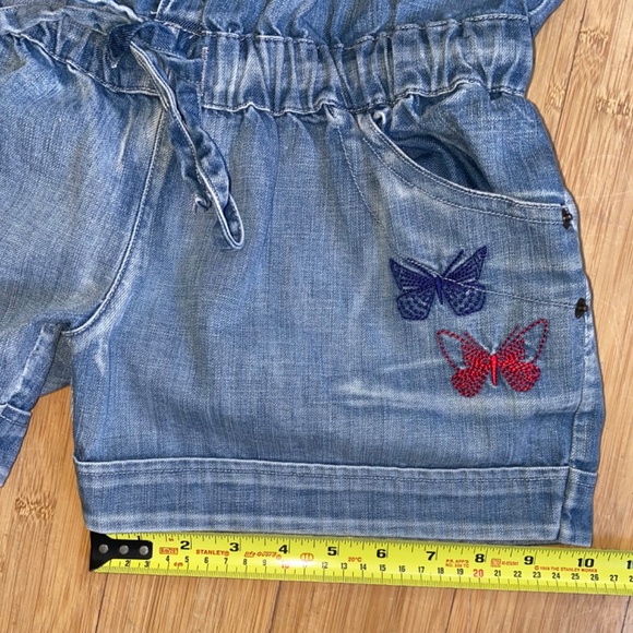 ScoLar Embroidered Blue Denim Romper Waist Elastic Women's M Bunny Flowers Cute! - Picture 12 of 13